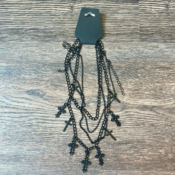 Dolls Kill Black Multi-Layer Cross Necklace - Picture 1 of 3